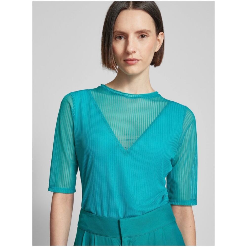 Ted Baker Women’s Sz 6 Blue Ribbed Top Emikoo Quarter Sleeve